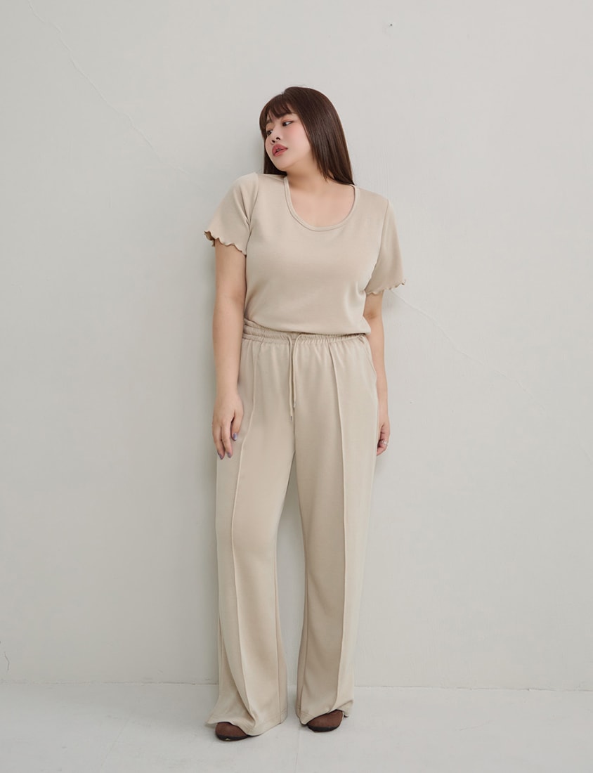 Instant Cool Cloud Cotton Stitch Slit Plus Size Wide Pants