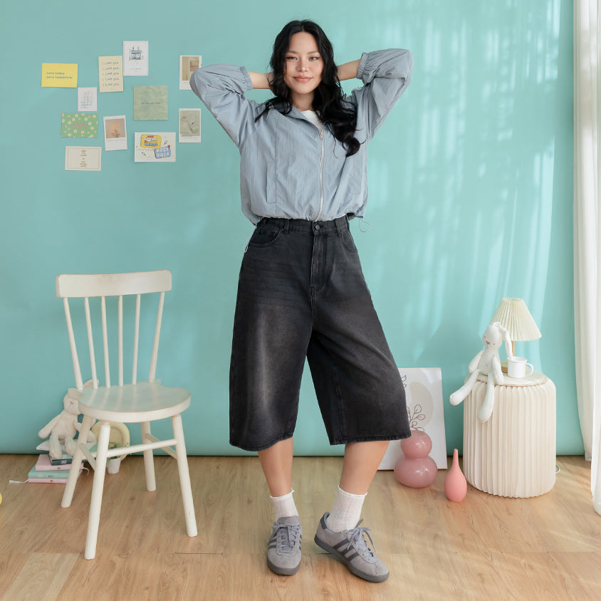 Korean Style Vintage Washed Plus Size Cropped Jeans