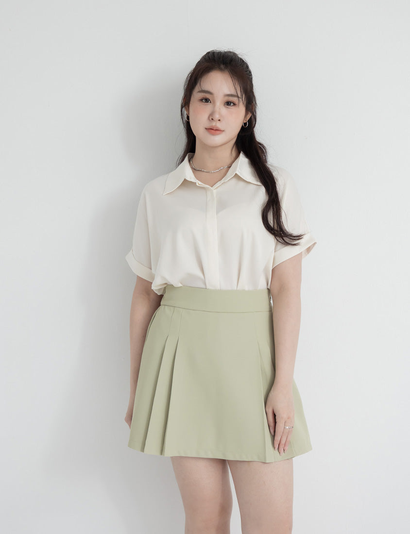 MISS. Minimal Satin Rolled Sleeve Plus Size Shirt