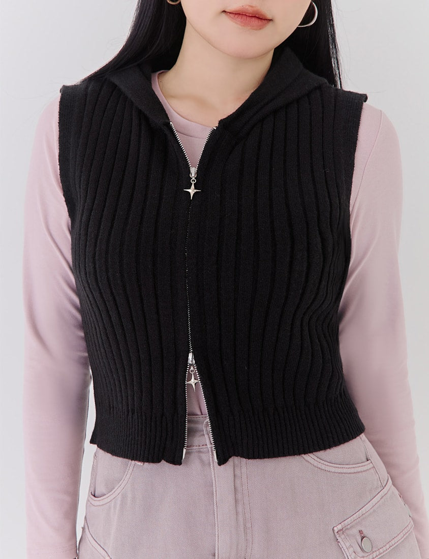 Double-Zip Hooded Plus Size Knit Vest