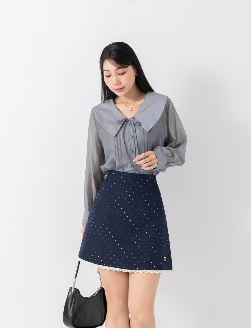 MISS. Ethereal Sheer Collared Plus Size Shirt (with Inner Cami)