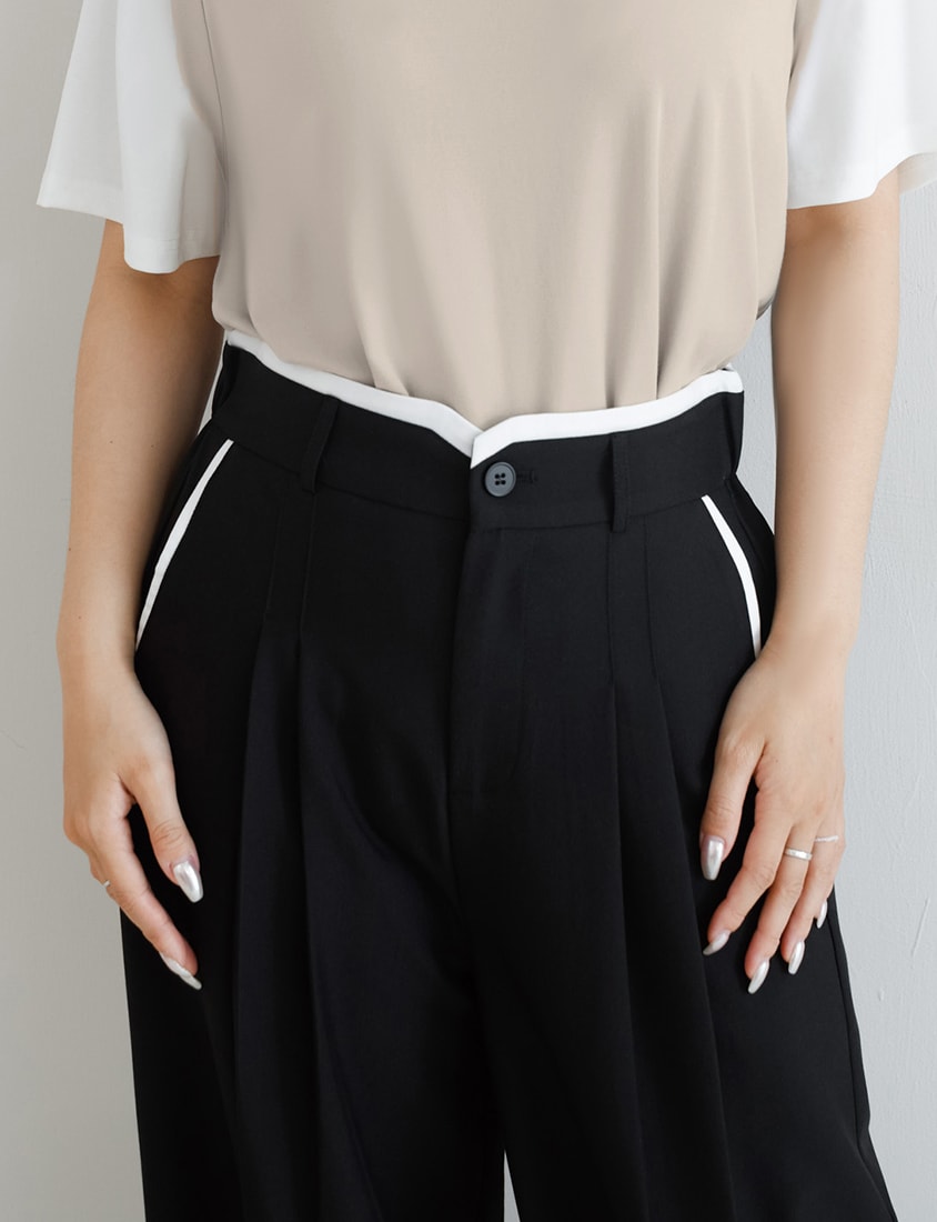 MISS. Contrast Waist Pleated Plus Size Trousers