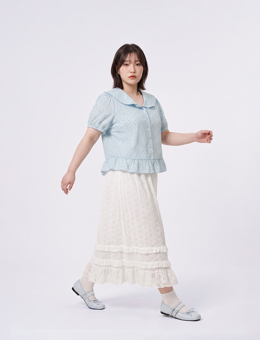Fresh Floral Collared Cinched Waist Plus Size Blouse