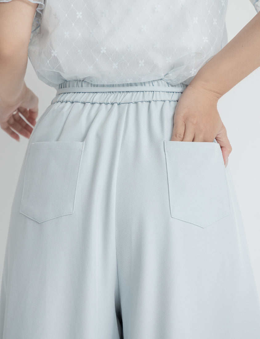 MISS. Pleated Cropped Plus Size Wide Leg Pants (With Waist Tie)
