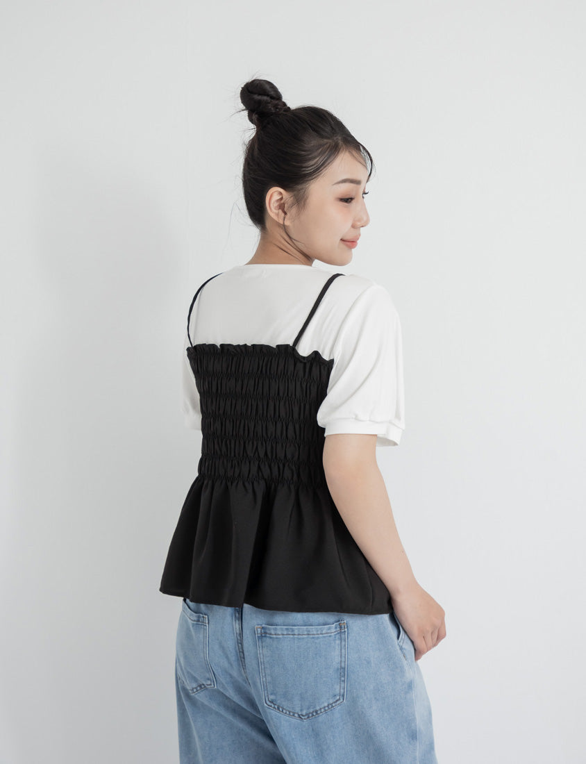 Sweet Crinkle Faux Two-Piece Short Sleeve Plus Size Top