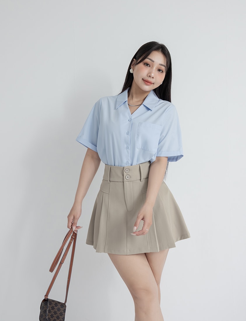 MISS. Minimal V-Neck Placket Rolled Sleeve Plus Size Shirt
