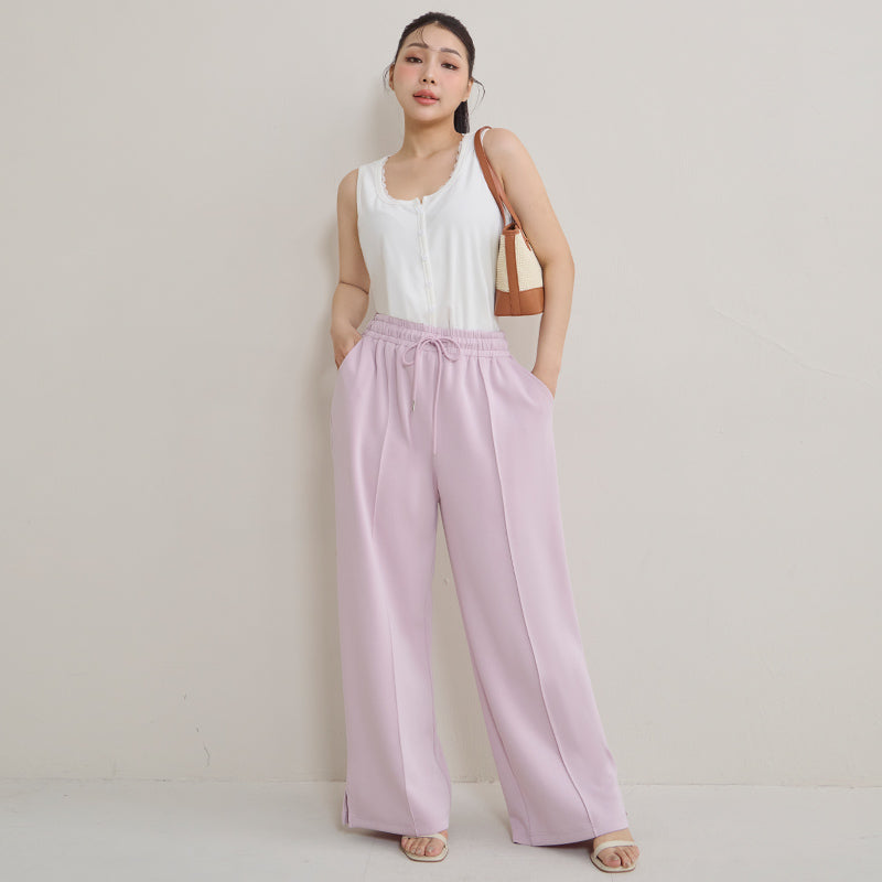 Instant Cool Cloud Cotton Stitch Slit Plus Size Wide Pants