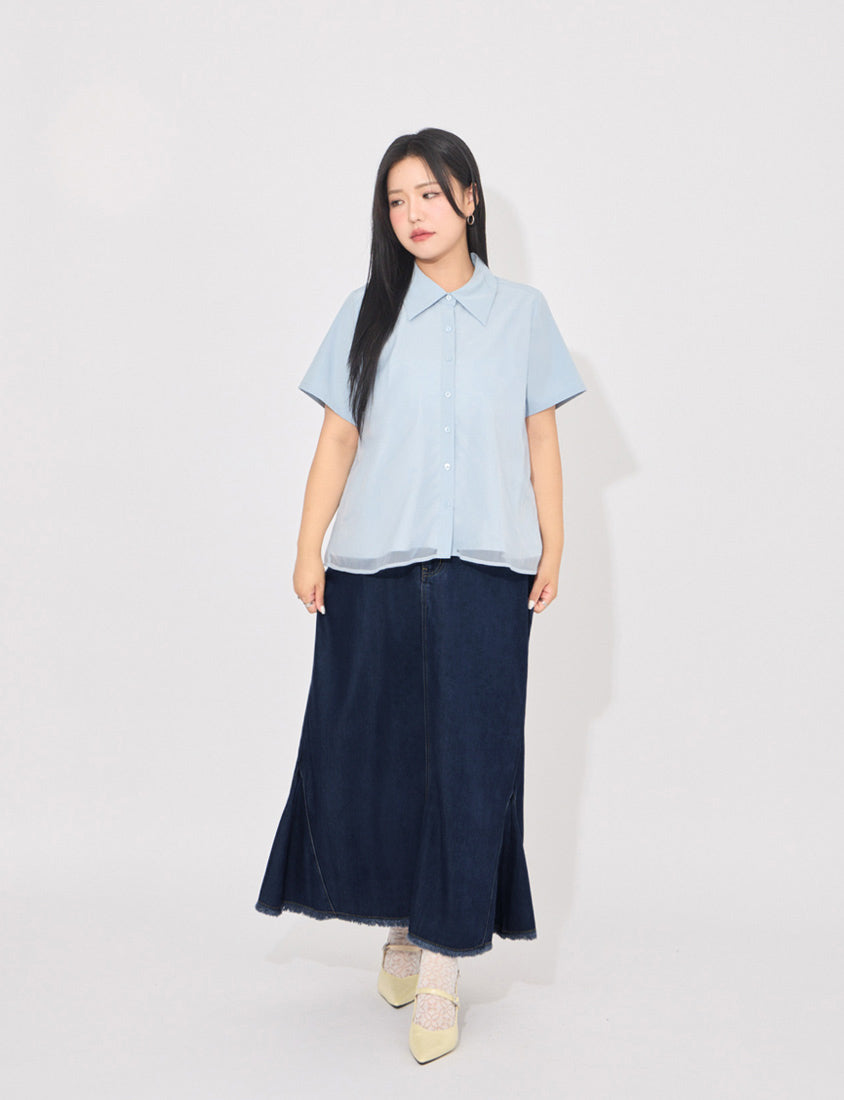 MORE U Cooling Silky Denim Slit Plus Size Mermaid Skirt