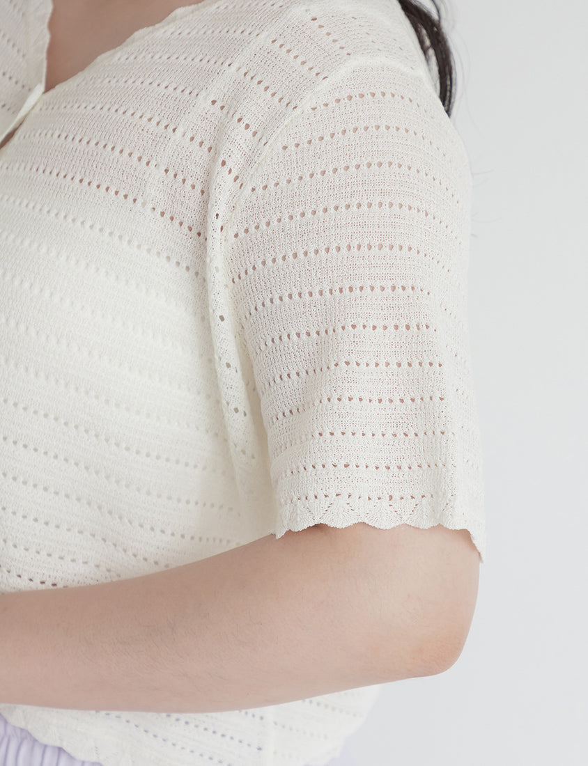 Cute Frill Trim Cutout Cropped Knit Plus Size Cardigan