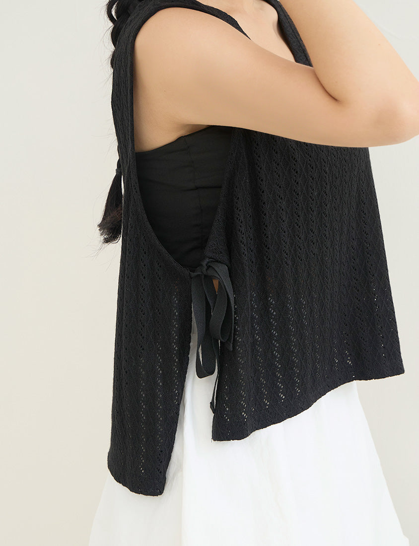 Versatile Openwork Knit Tie-Front Plus Size Tank Top