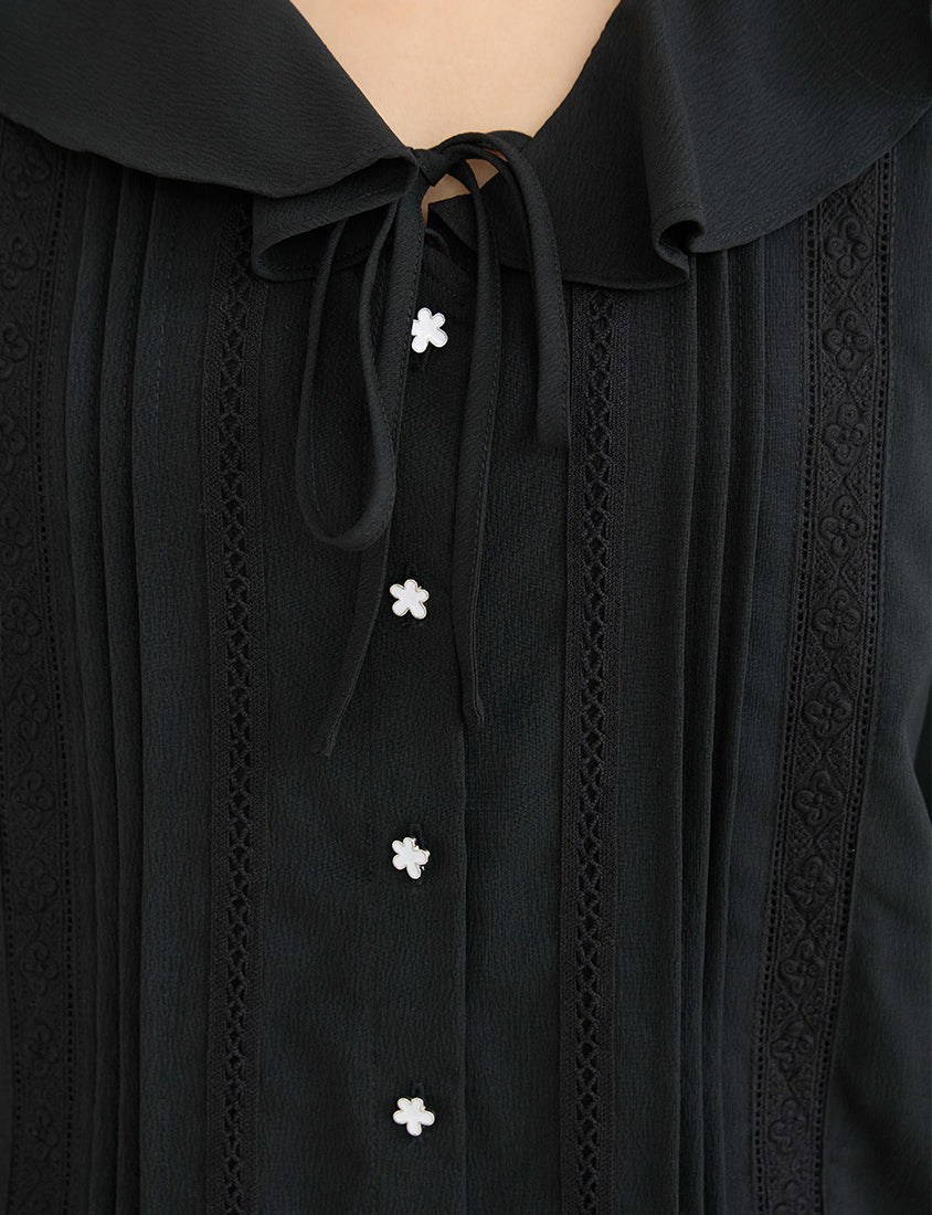 Romantic Ruffle Collar Lace Floral Button-Up Plus Size Blouse