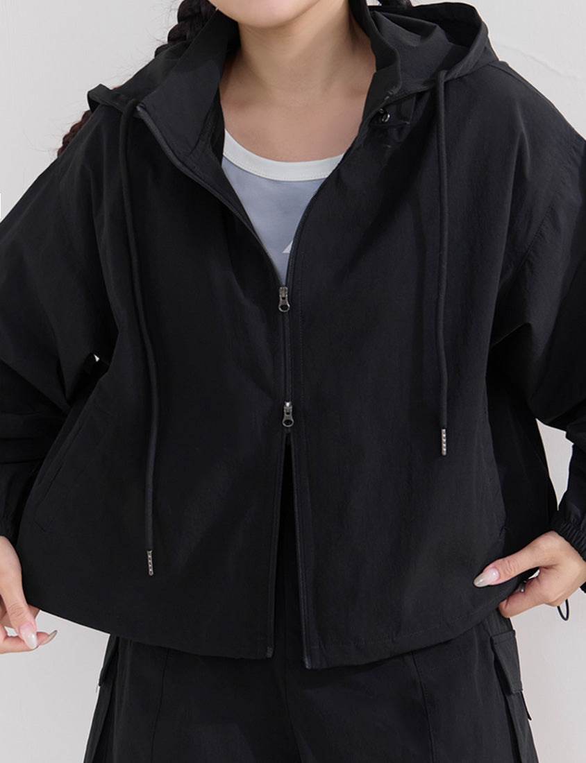Instant Cooling UV-Protection Cropped Utility Hooded Plus Size Jacket