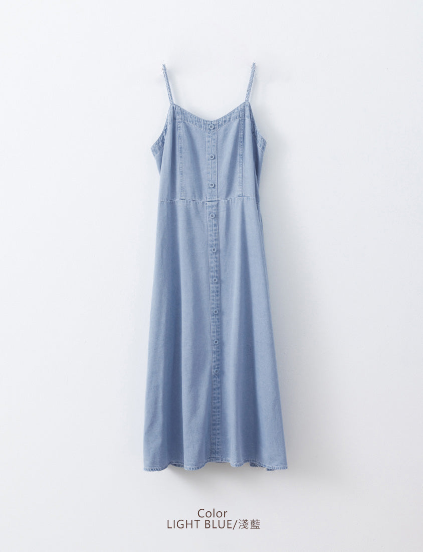 Tencel Silky Denim Faux Button Strap Plus Size Maxi Dress