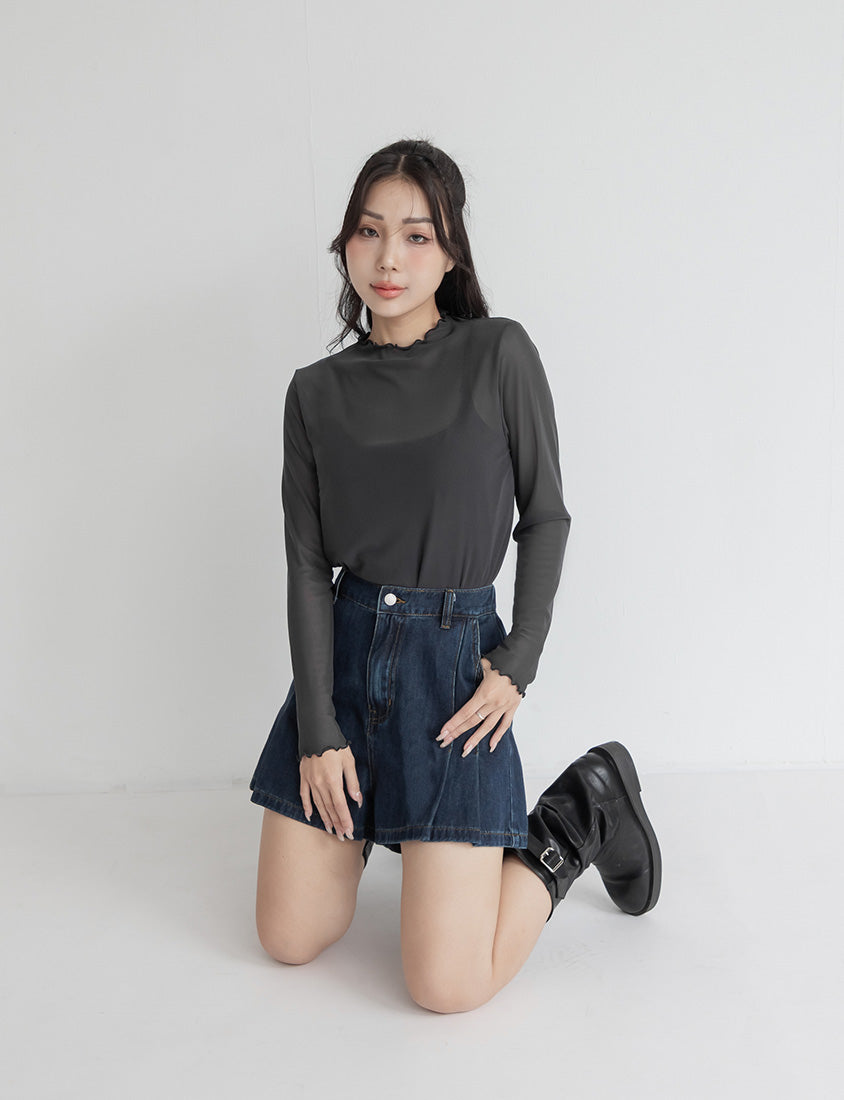 Versatile Ruffle Trim Sheer Long Sleeve Plus Size Top