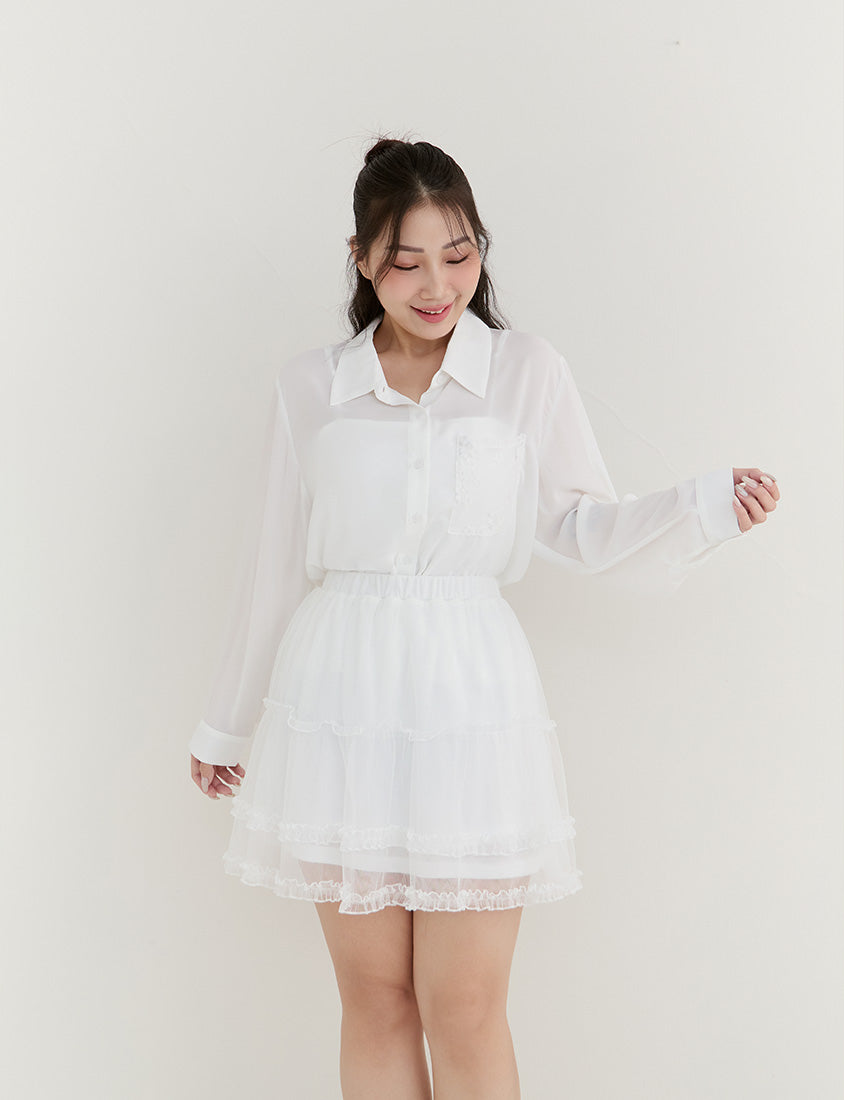 Elegant Lace Patchwork Semi-Sheer Chiffon Plus Size Shirt