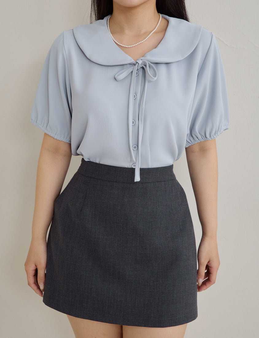 MISS. Silky Cool Wrinkle-Resistant Tie-Front Plus Size Collar Shirt
