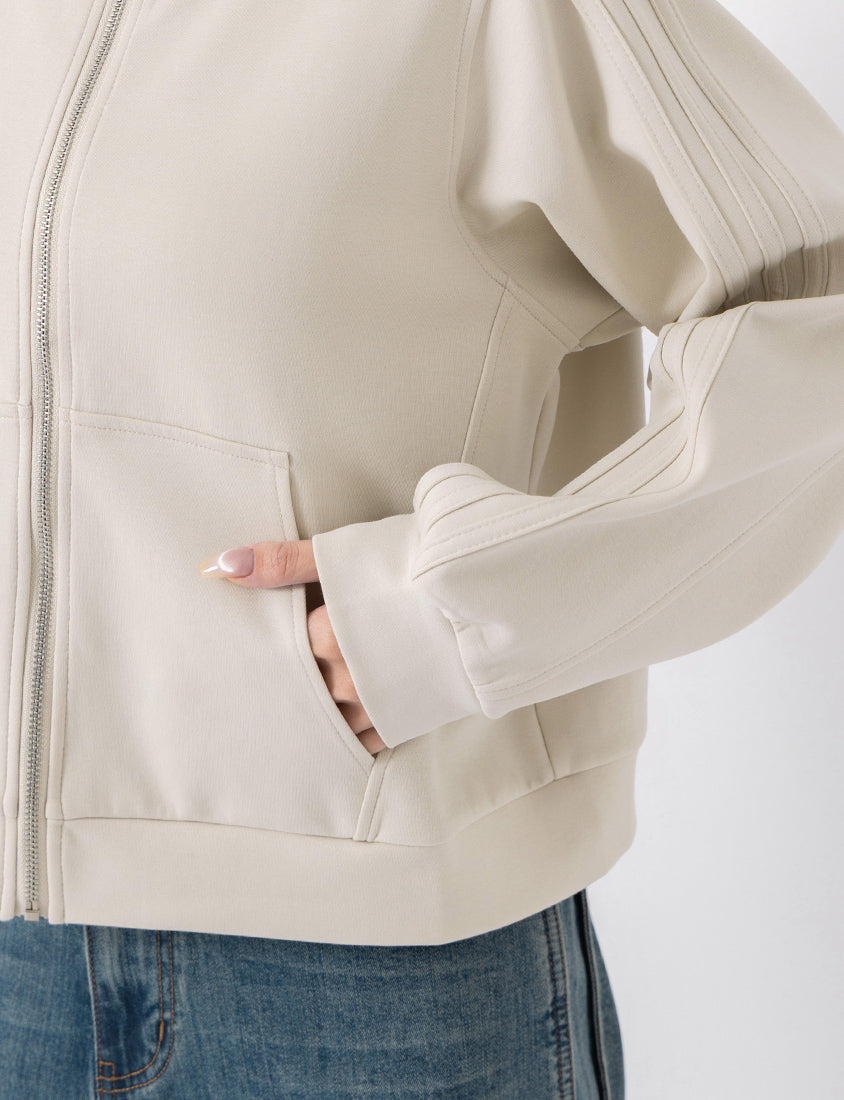 Webbing Contrast Cloud Cotton Cropped Plus Size Jacket