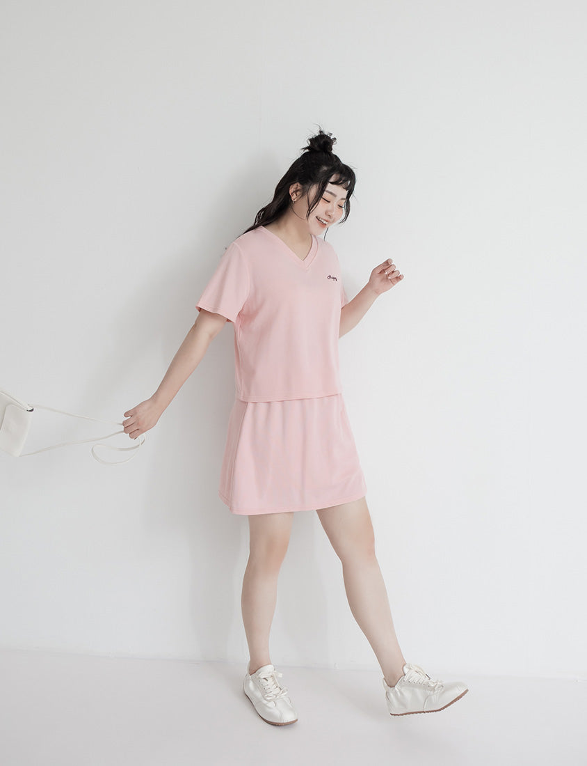 Soft Stretch Cotton Side Slit Drawstring Plus Size Mini Skirt