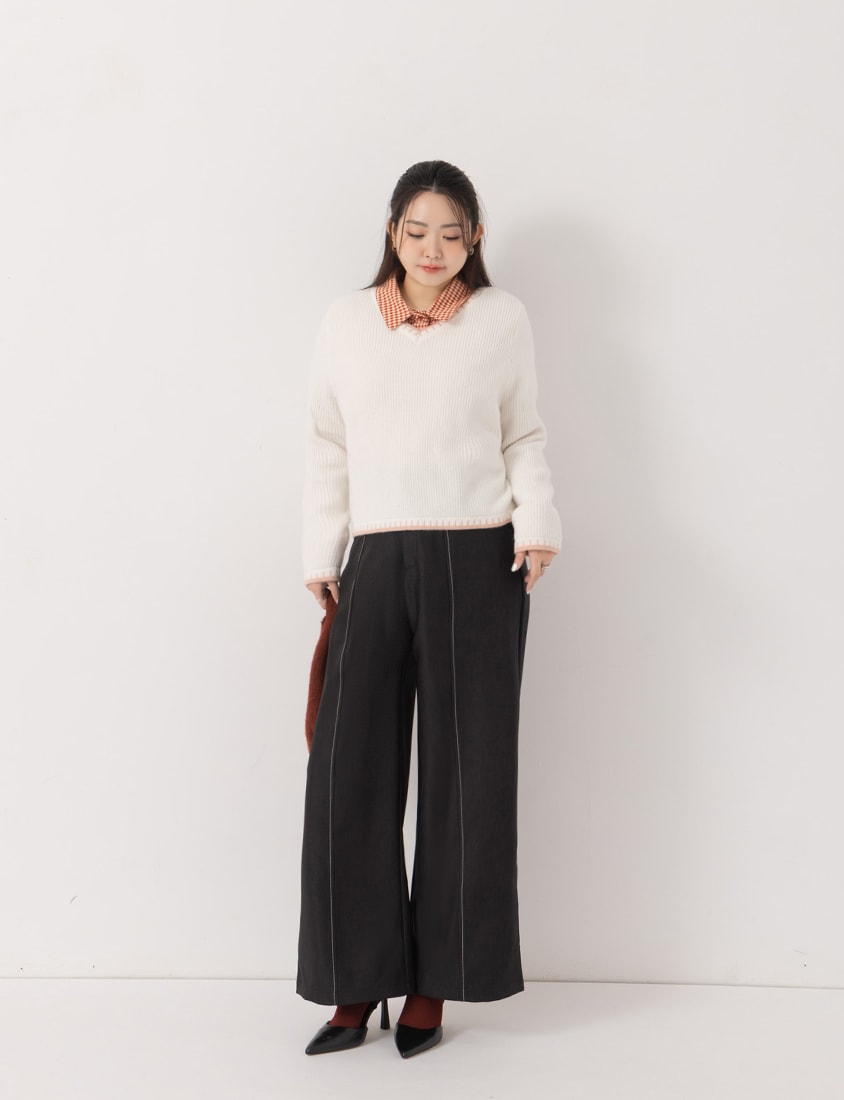 MISS. Slim Fit Colorblock Topstitched Plus Size Tailored Pants
