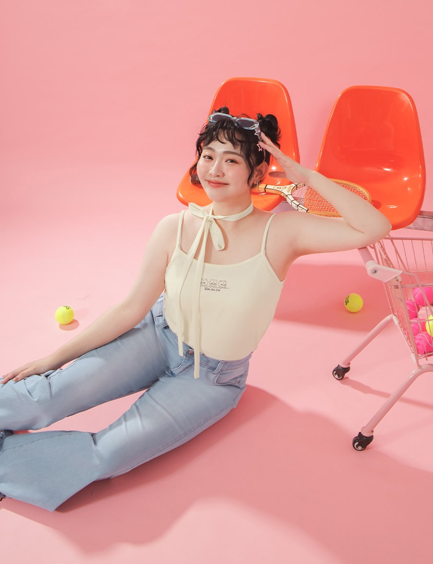 Poly Lulu x UGLY MEWS Collab Plus Size Ribbed Tank Top (With Tie Strap)
