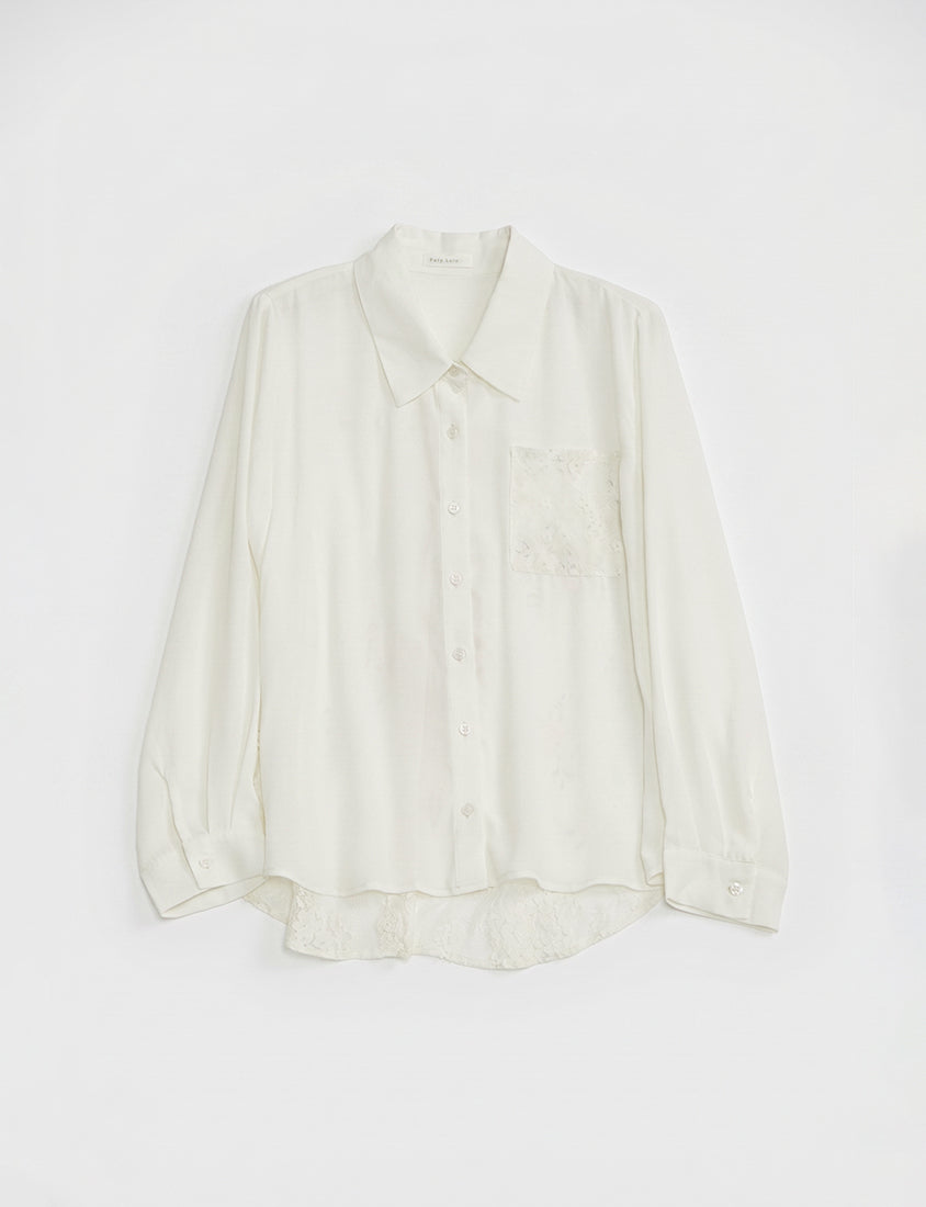 Elegant Lace Patchwork Semi-Sheer Chiffon Plus Size Shirt