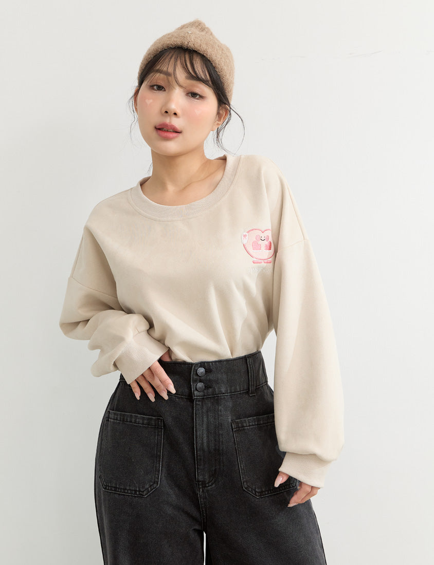 Suede Mittens Embroidered Plus Size Cropped Sweatshirt (Little Heart Collab)