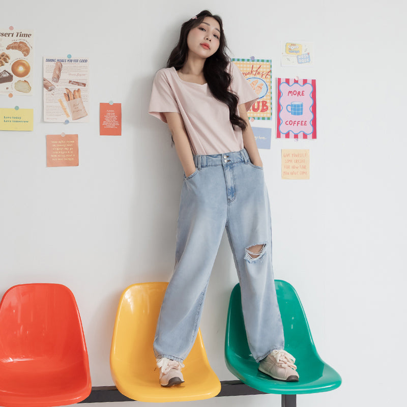 Cooling Lyocell Slimming Plus Size Boyfriend Jeans