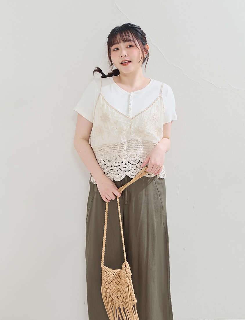 Half-Placket Shell Button Stretch Plus Size Top