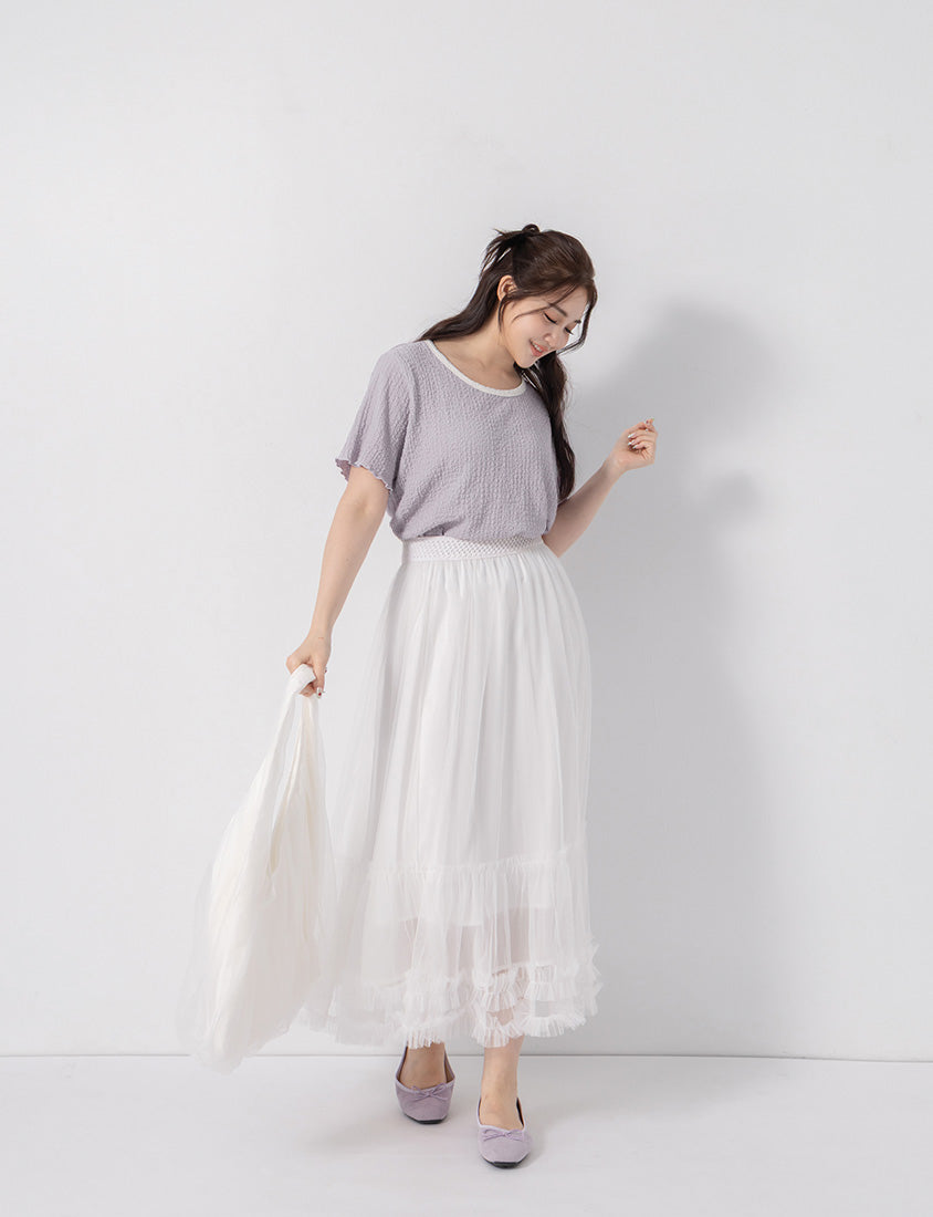 Sweet Colorful Contrast Trim Crinkle Plus Size Tee