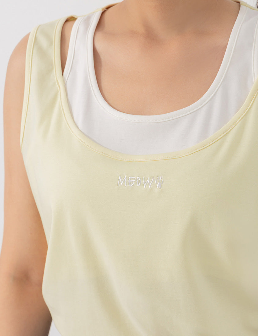 Instant Cooling Cat Paw Embroidered Contrast Plus Size Tank Top