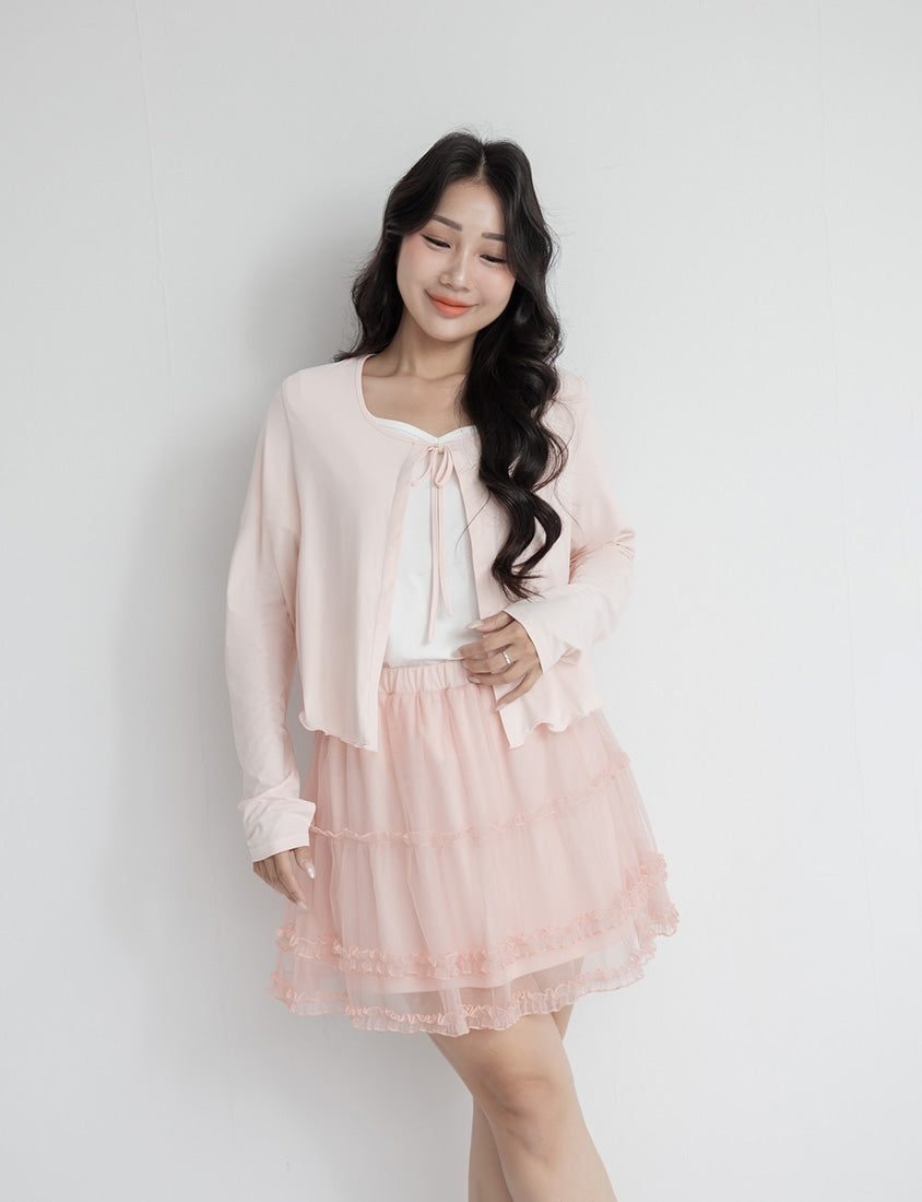 Romantic Ruffle Trim Mesh Tiered Plus Size Mini Skirt