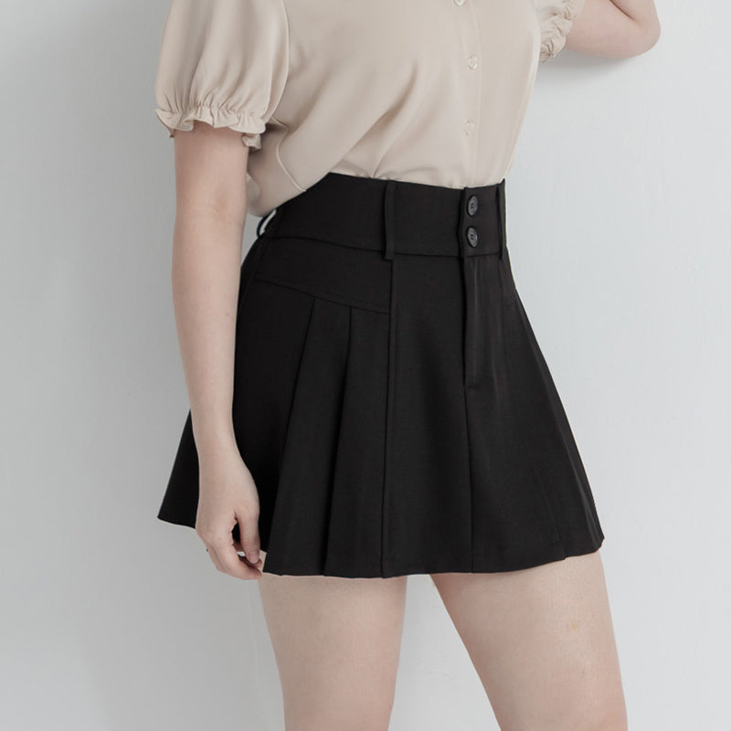 MISS. High Waist Tummy Flattering Pleated Tailored Plus Size Mini Skirt