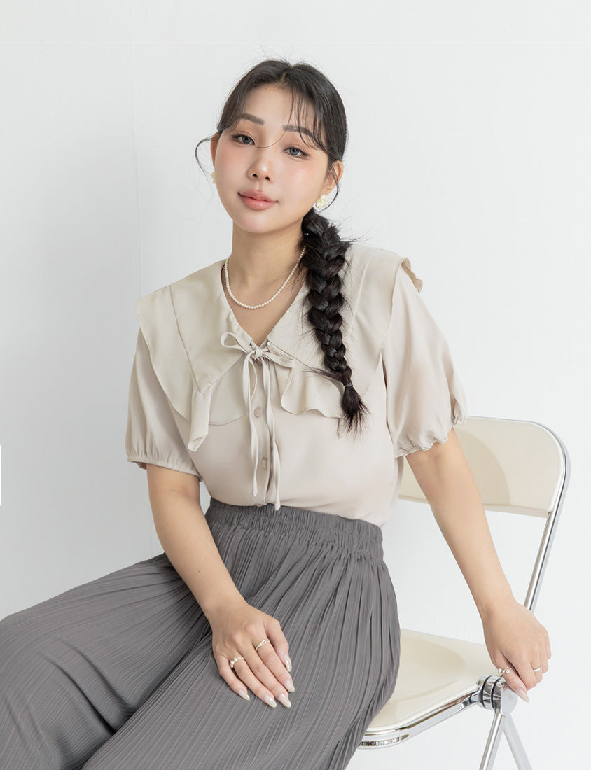 MISS. Ruffle Collar Chiffon Plus Size Shirt
