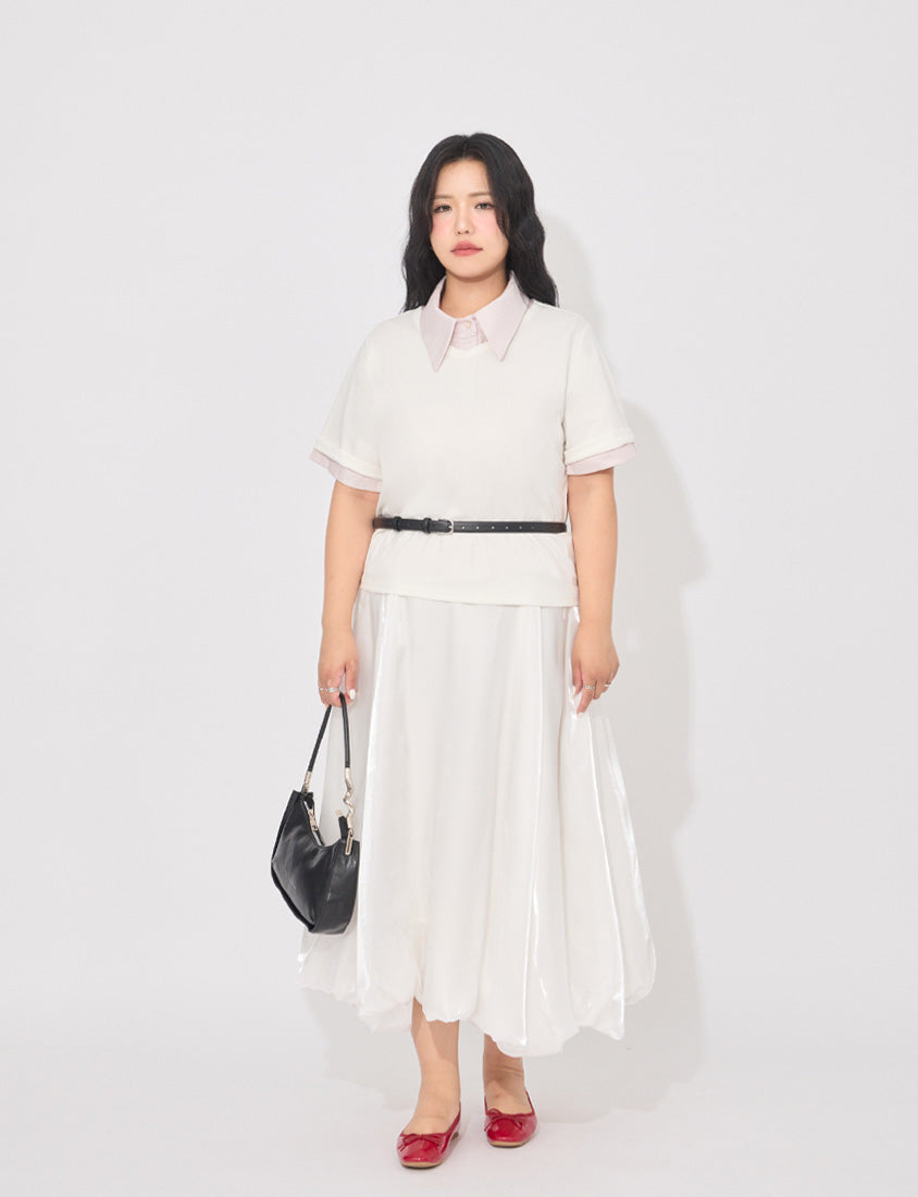 MORE U Airy Glossy Plus Size Bubble Skirt