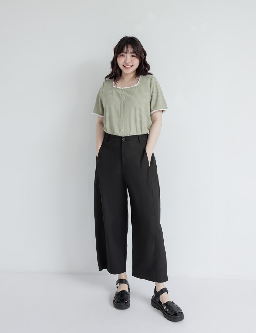 Sharp Curved Seam Twill Plus Size Pants