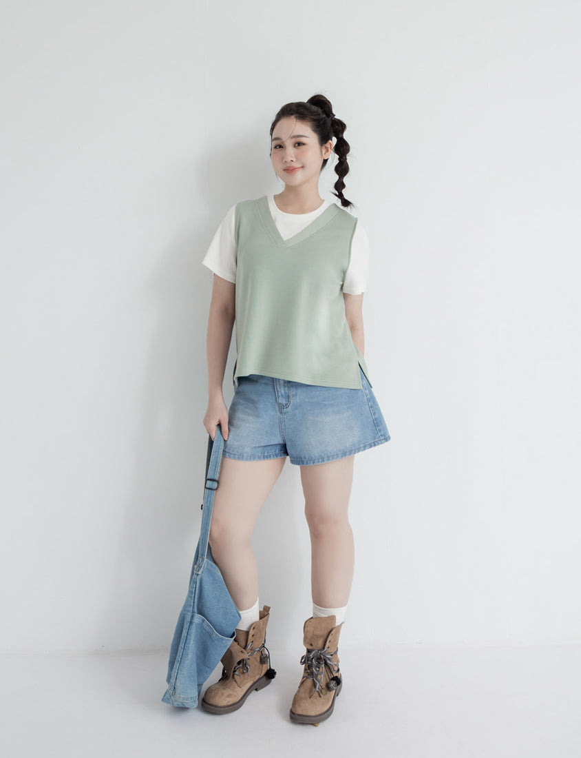 Instant Icy Cooling Cloud Cotton Faux Two Piece Plus Size Tee