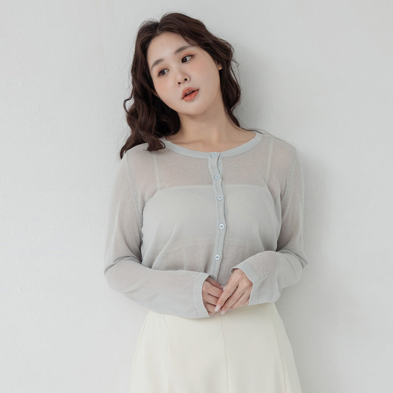 MISS. Crew Neck Fine Ice Silk Semi Sheer Plus Size Cover Up