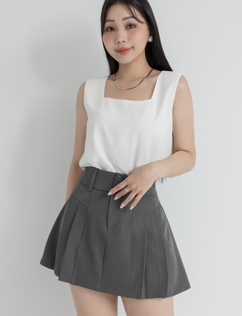 MISS. Textured Crinkle Chiffon Square Neck Plus Size Tank Top