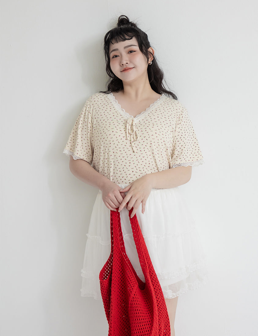 Cottage Lace Floral Ribbed Plus Size Tee