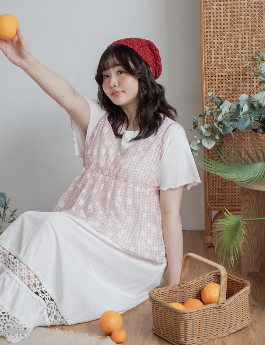 Playful Bubble Plaid Plus Size Two-Piece Set