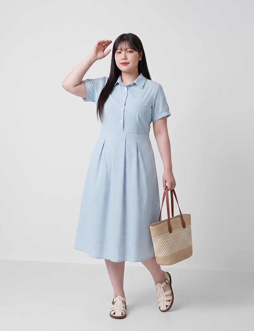 Collared Button-Up Gingham Plus Size Maxi Dress