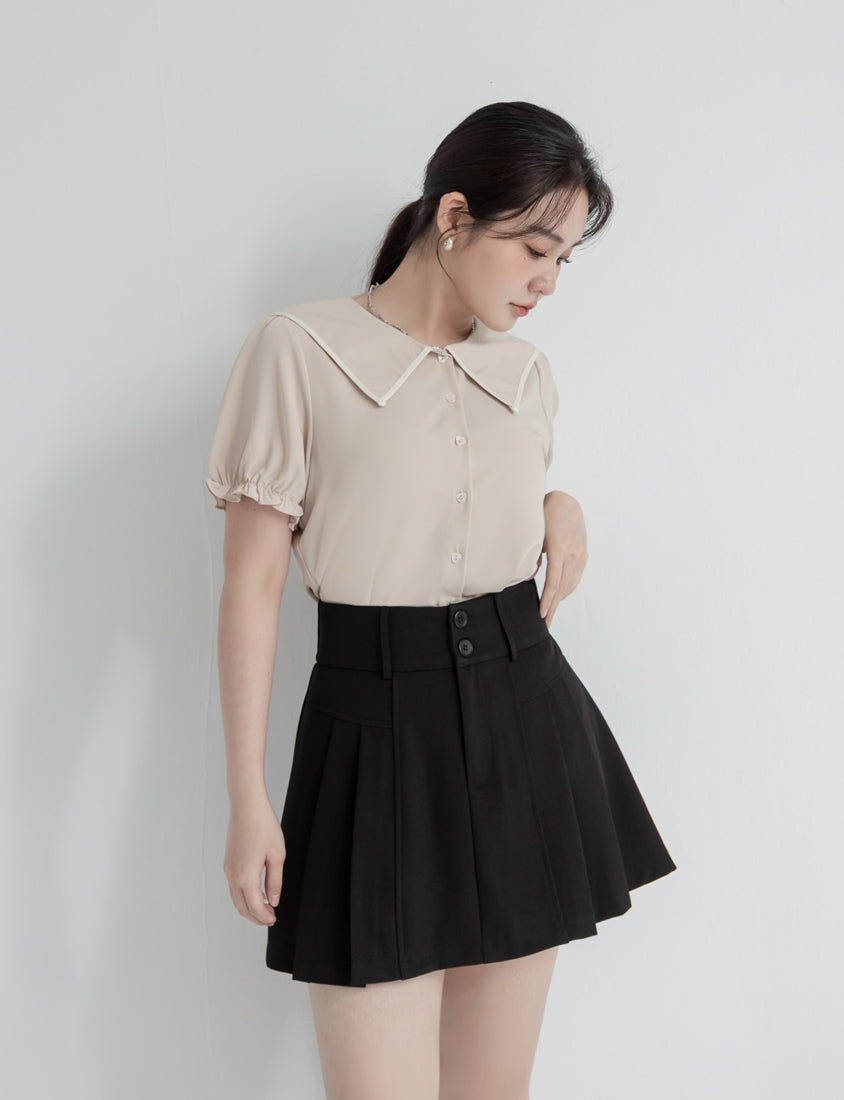 MISS. High Waist Tummy Flattering Pleated Tailored Plus Size Mini Skirt