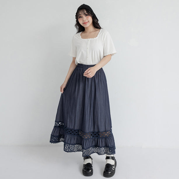 Panelled Lace Tiered Plus Size Maxi Skirt