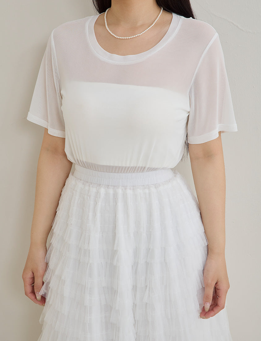 MISS. Casual Sheer Crewneck Plus Size Top
