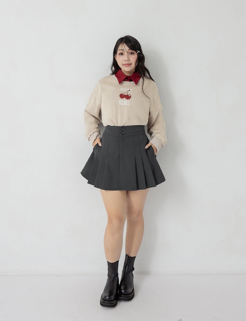Cute Cherry Raw-Edge Oversized Sweatshirt