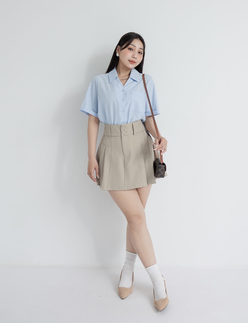 MISS. Minimal V-Neck Placket Rolled Sleeve Plus Size Shirt