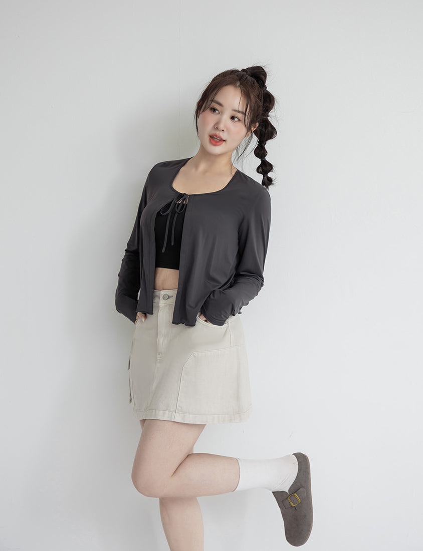 Instant Cooling UV-Protection Cropped Ruffle Trim Plus Size Cover Up