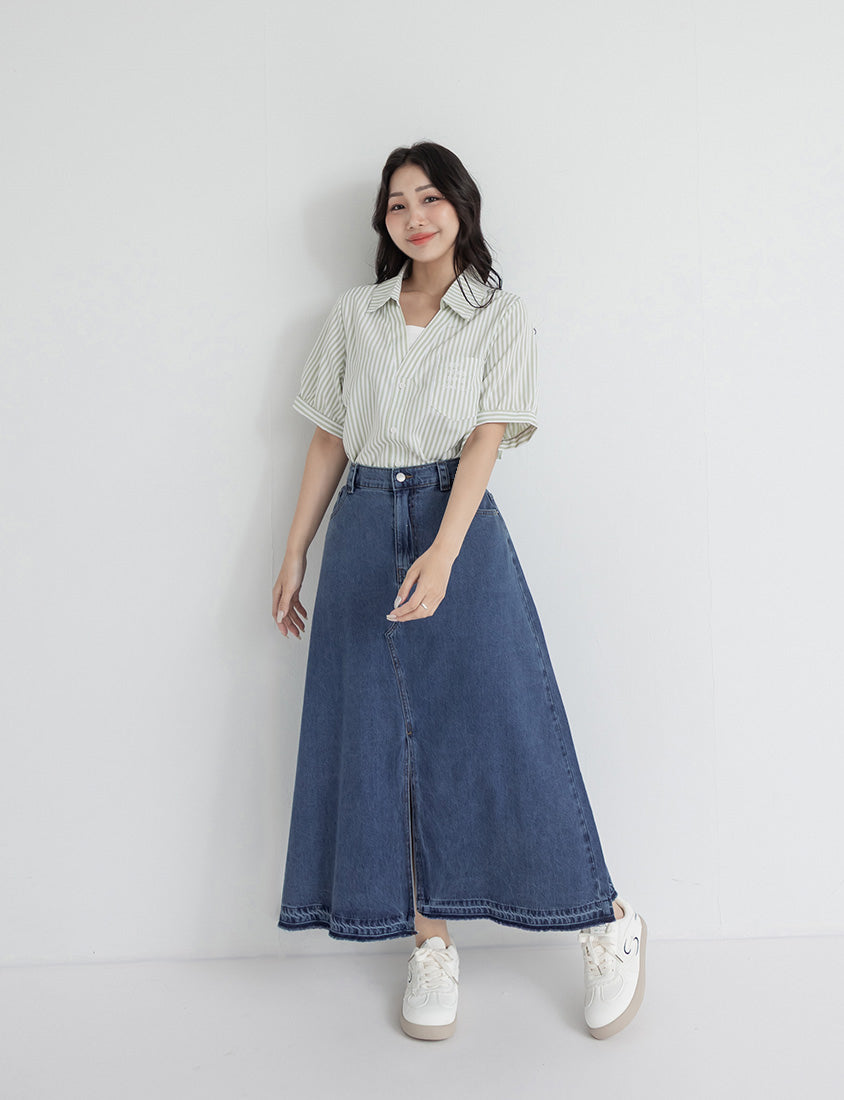 Cooling Tencel Denim Slit Plus Size Maxi Skirt