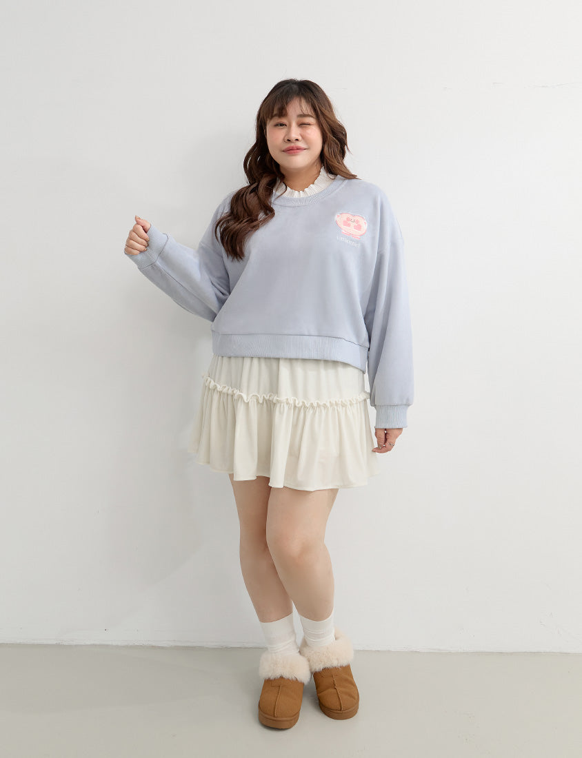 Suede Mittens Embroidered Plus Size Cropped Sweatshirt (Little Heart Collab)
