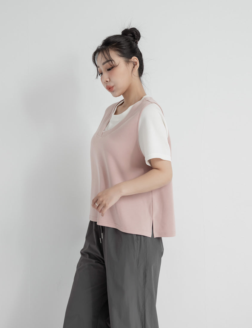 Instant Icy Cooling Cloud Cotton Faux Two Piece Plus Size Tee